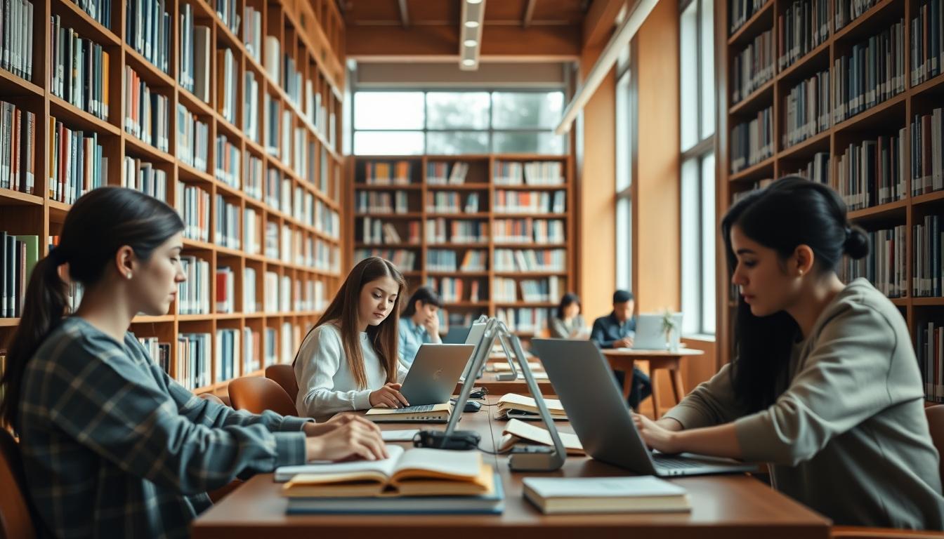 Students studying together in modern classroom